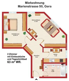 Kurzfristig beziehbar - Gepflegte 2-Zi.-Wohnung in Gera, Bj. 1996 mit Einbauküche und Pkw-Stellplatz – Bild 4